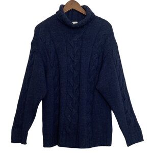 St Michael Sweater Mens Small Indigo Blue Wool Alpaca Cable Knit Turtleneck